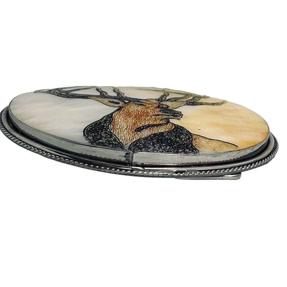 Vintage Stainless Steel With Etched Buck on Abalone Shell Western Belt Buckle (5 - Picture 3 of 4